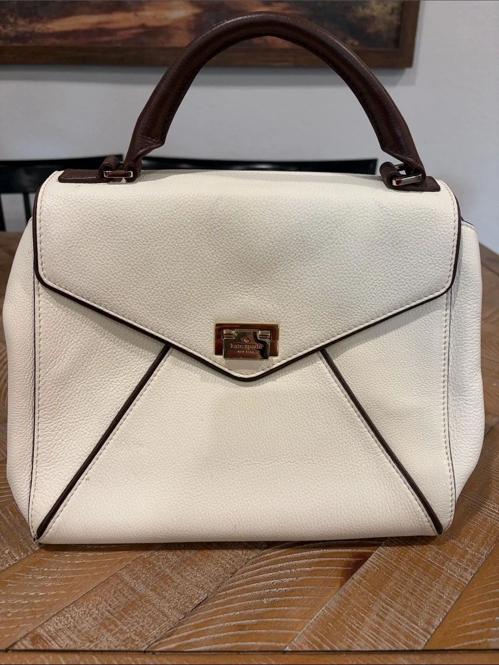 kate spade Cream and Brown Top-Handle Satchel